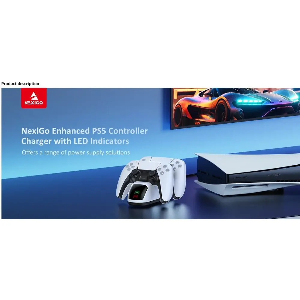 NexiGo Dual Charging Station Dock for PS5 DualSense Controller White for P-5